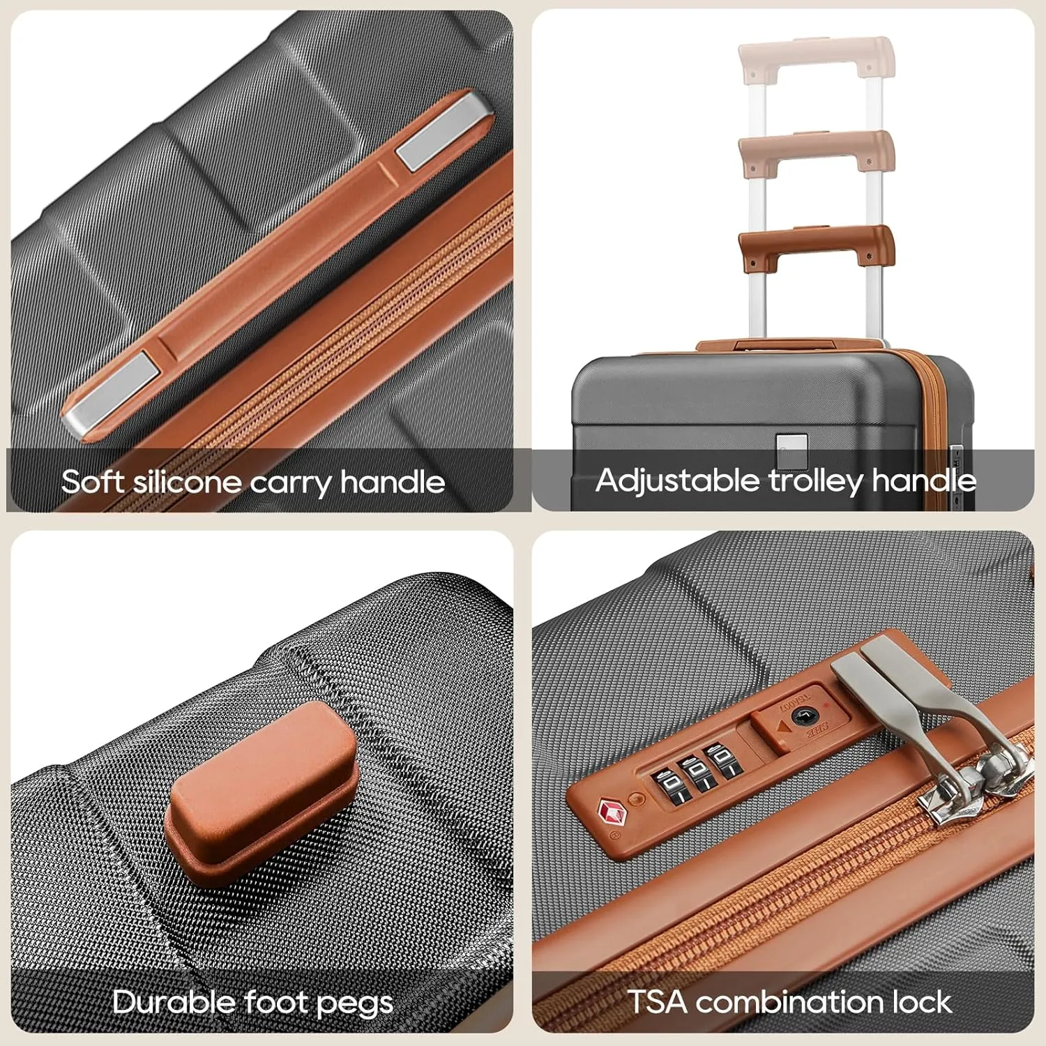 imiomo Carry on Luggage 22x14x9 Airline Approved with Satchel Bag, Hardside 20 Inch Carry-on Suitcases with Spinner Wheels and TSA Lock, Grey