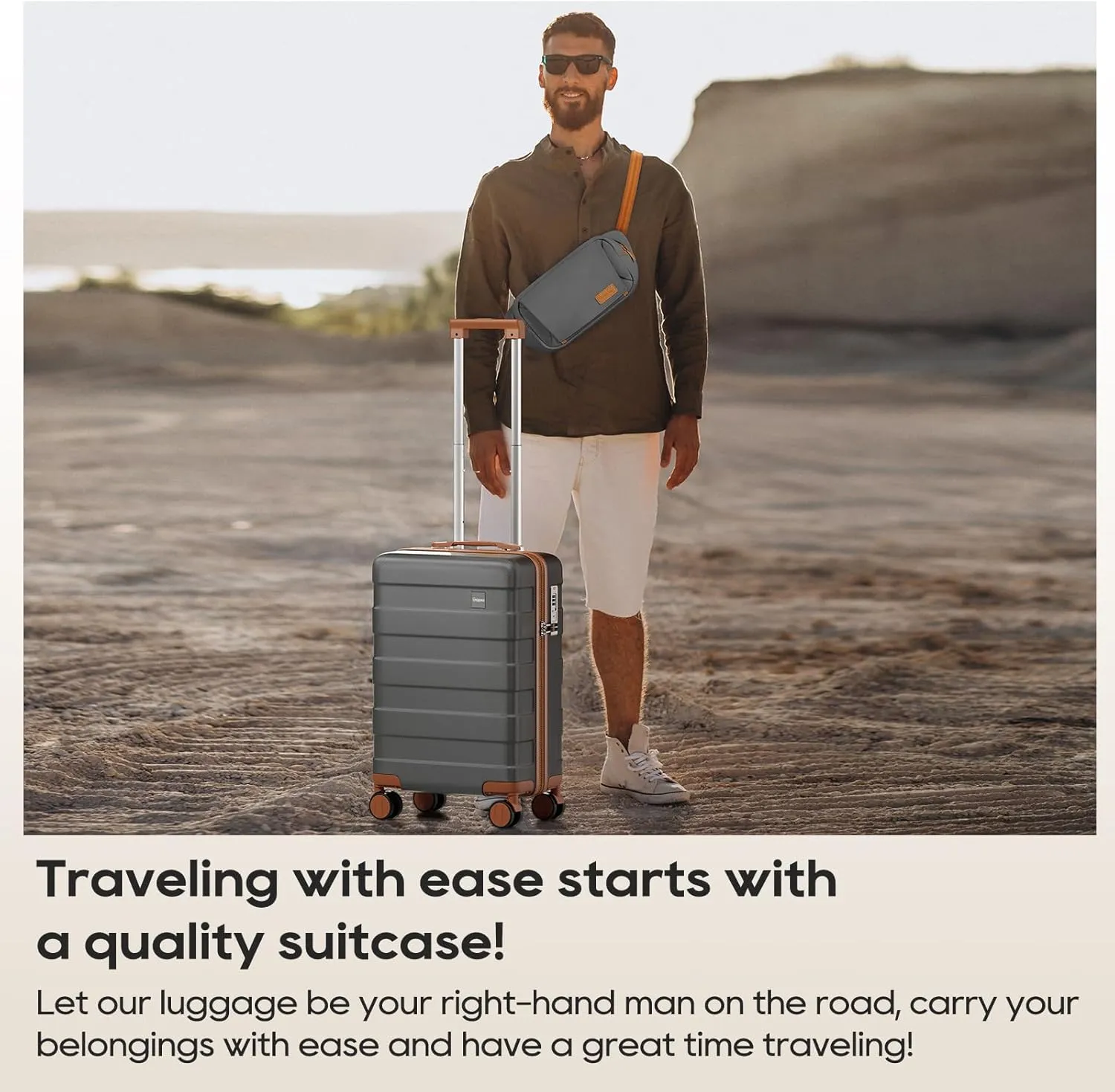 imiomo Carry on Luggage 22x14x9 Airline Approved with Satchel Bag, Hardside 20 Inch Carry-on Suitcases with Spinner Wheels and TSA Lock, Grey
