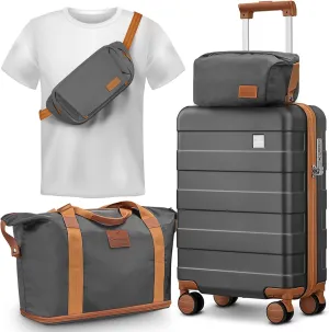 imiomo Carry on Luggage 22x14x9 Airline Approved with Satchel Bag, Hardside 20 Inch Carry-on Suitcases with Spinner Wheels and TSA Lock, Grey