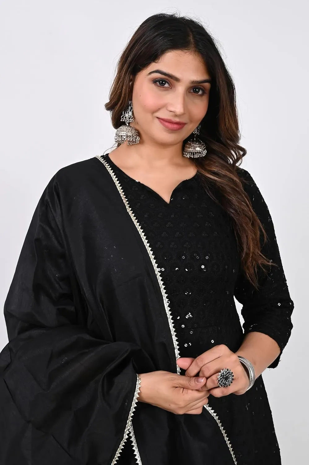 INDACORIFY Handmade Cotton Lucknowi Anarkali Kurti Chikankari Work Dress with Dupatta Set for Women Indian Suit