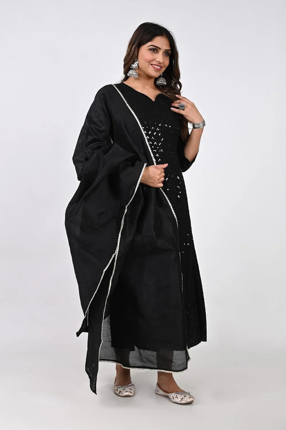 INDACORIFY Handmade Cotton Lucknowi Anarkali Kurti Chikankari Work Dress with Dupatta Set for Women Indian Suit