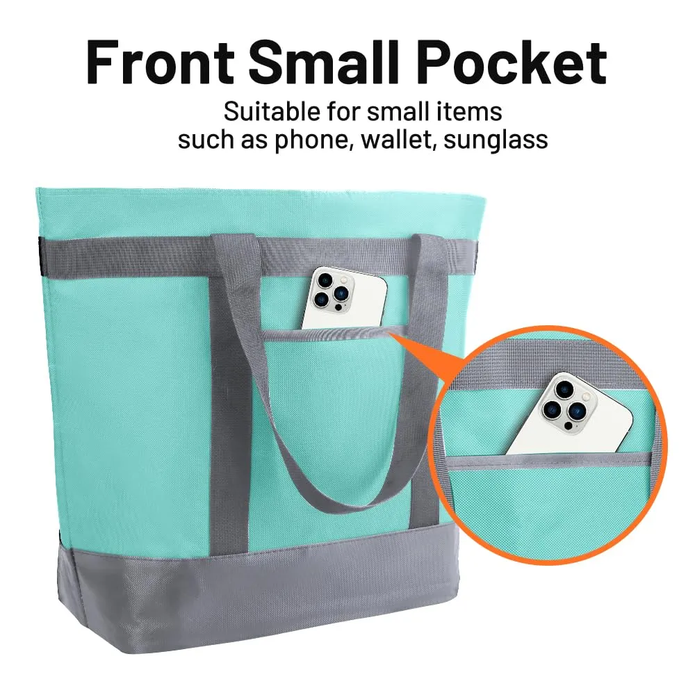 Insulated Reusable Tote Bag for Grocery Shopping for Women/Men, Pizza/Food Delivery Bag to Keep Food Cold/Hot for Uber Eats/Doordash/Grubub, Cooler bags for Travel/Beach/Picnic, Green