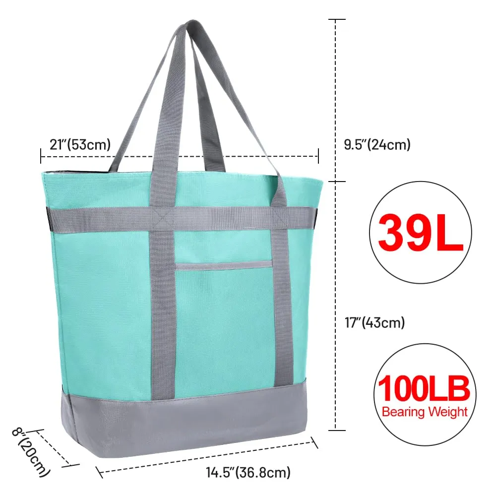 Insulated Reusable Tote Bag for Grocery Shopping for Women/Men, Pizza/Food Delivery Bag to Keep Food Cold/Hot for Uber Eats/Doordash/Grubub, Cooler bags for Travel/Beach/Picnic, Green