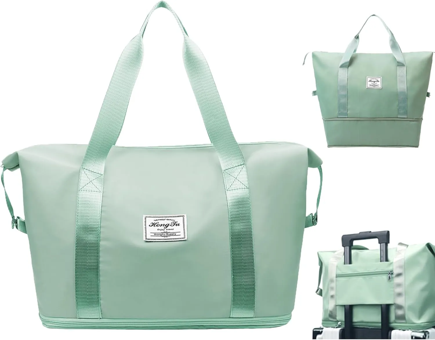 INVODA Travel Duffel Bag For Women and Men Waterproof Expandable Weekender Overnight Carry On Tote Bag Dry Wet Separation Swim Sports Gym Bag (Green)