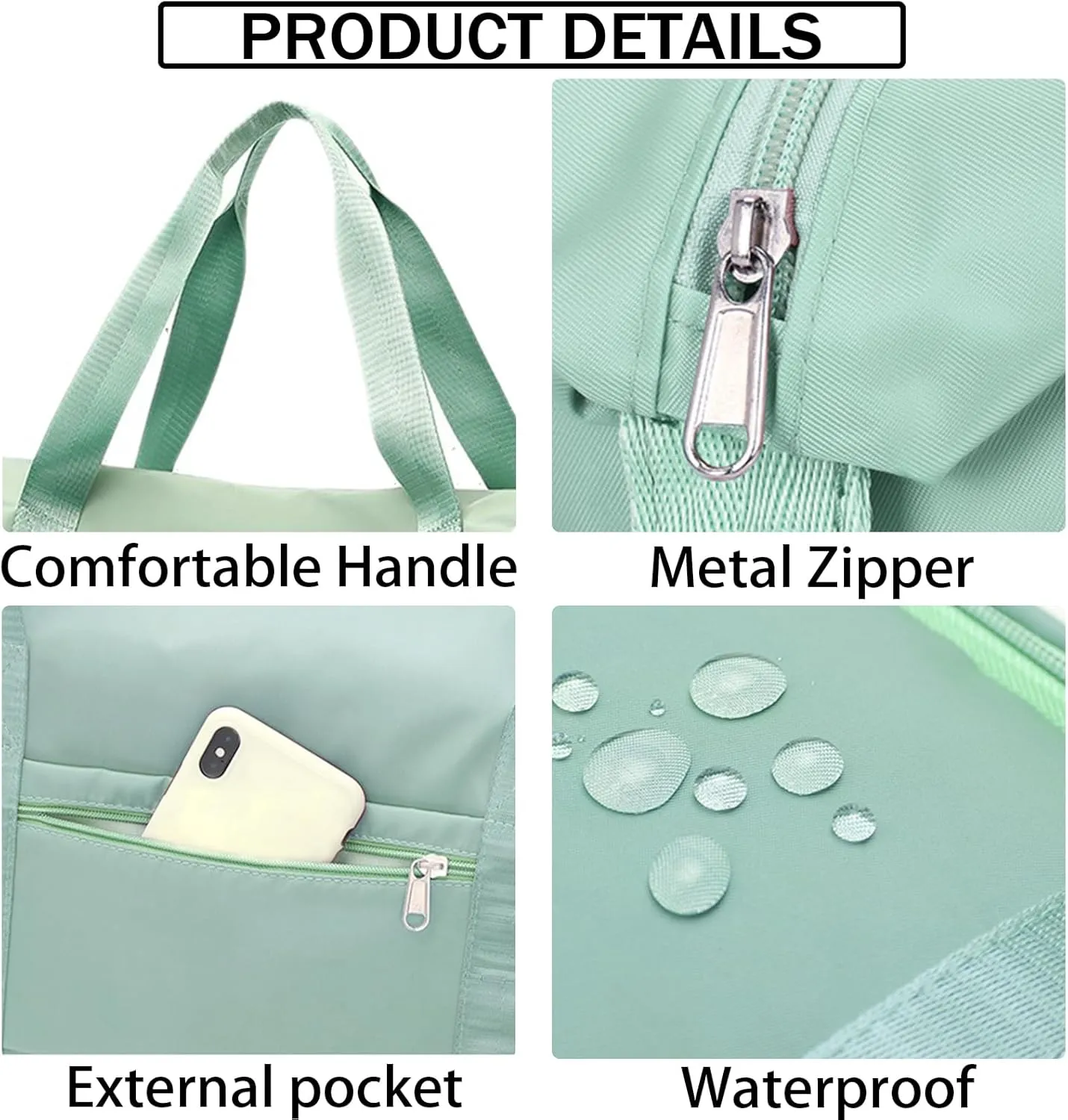 INVODA Travel Duffel Bag For Women and Men Waterproof Expandable Weekender Overnight Carry On Tote Bag Dry Wet Separation Swim Sports Gym Bag (Green)