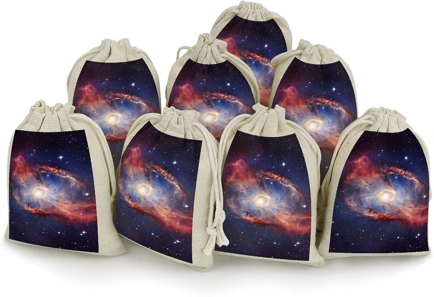 IOLVSHGH Universe Gala Empty Sachet Bags 8 PCS Cotton Muslin Bags with Drawstring Small Cloth Gift Pouches 6.7x4.9 Inch Burlap Bag Drawstring for Spice Tea Jewelry Wedding Party