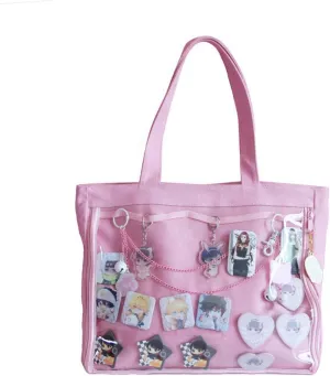 Ita Tote Bag Clear Window for Pins Shoulder Bag Handbag Bag DIY, Cosplay Stachel Tote