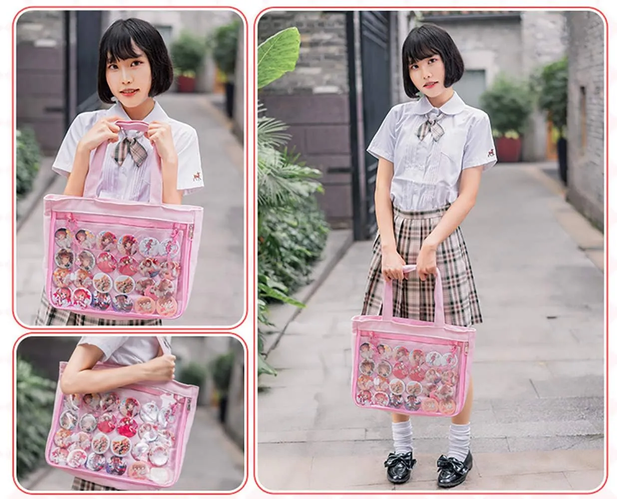 Ita Tote Bag Clear Window for Pins Shoulder Bag Handbag Bag DIY, Cosplay Stachel Tote