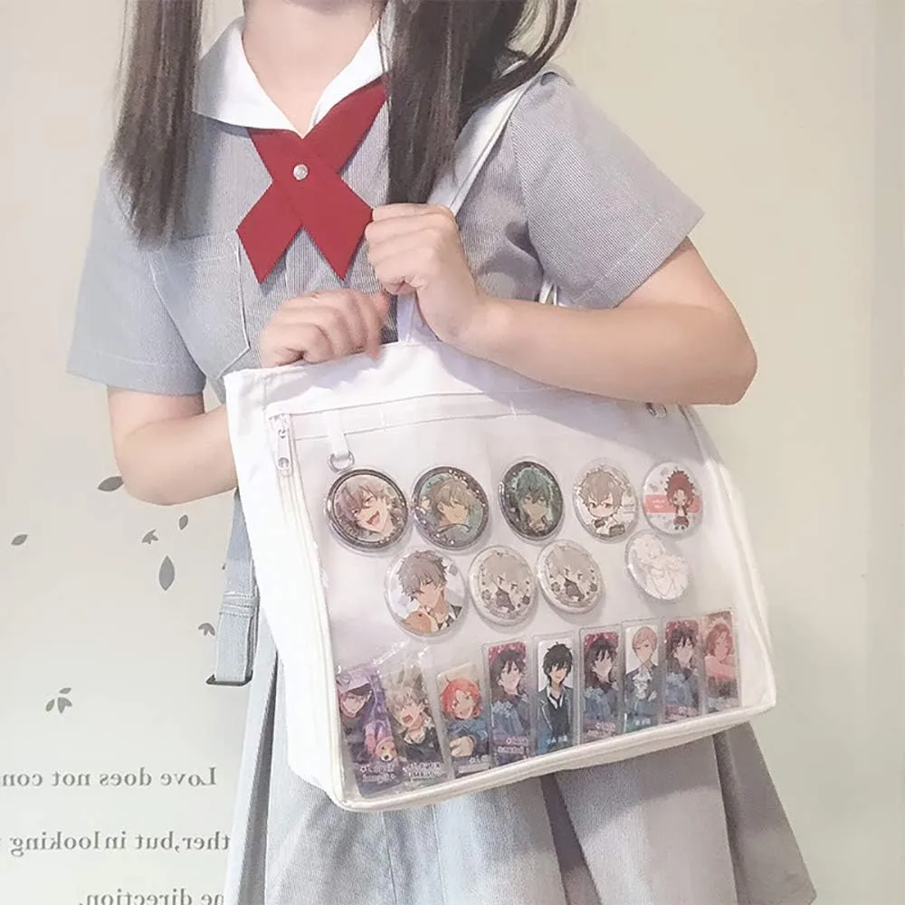 Ita Tote Bag Clear Window for Pins Shoulder Bag Handbag Bag DIY, Cosplay Stachel Tote