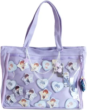 Ita Tote Bag Clear Window for Pins Shoulder Bag Handbag Bag DIY, Cosplay Stachel Tote