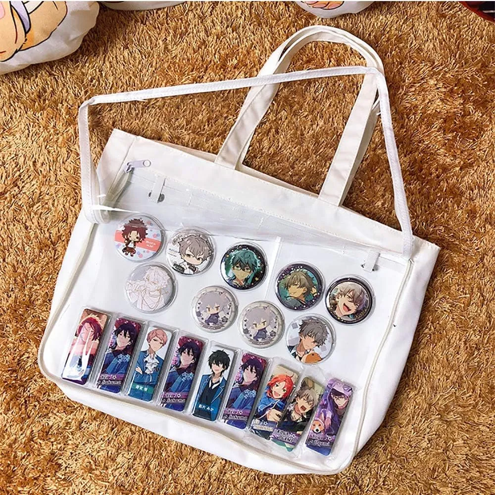 Ita Tote Bag Clear Window for Pins Shoulder Bag Handbag Bag DIY, Cosplay Stachel Tote