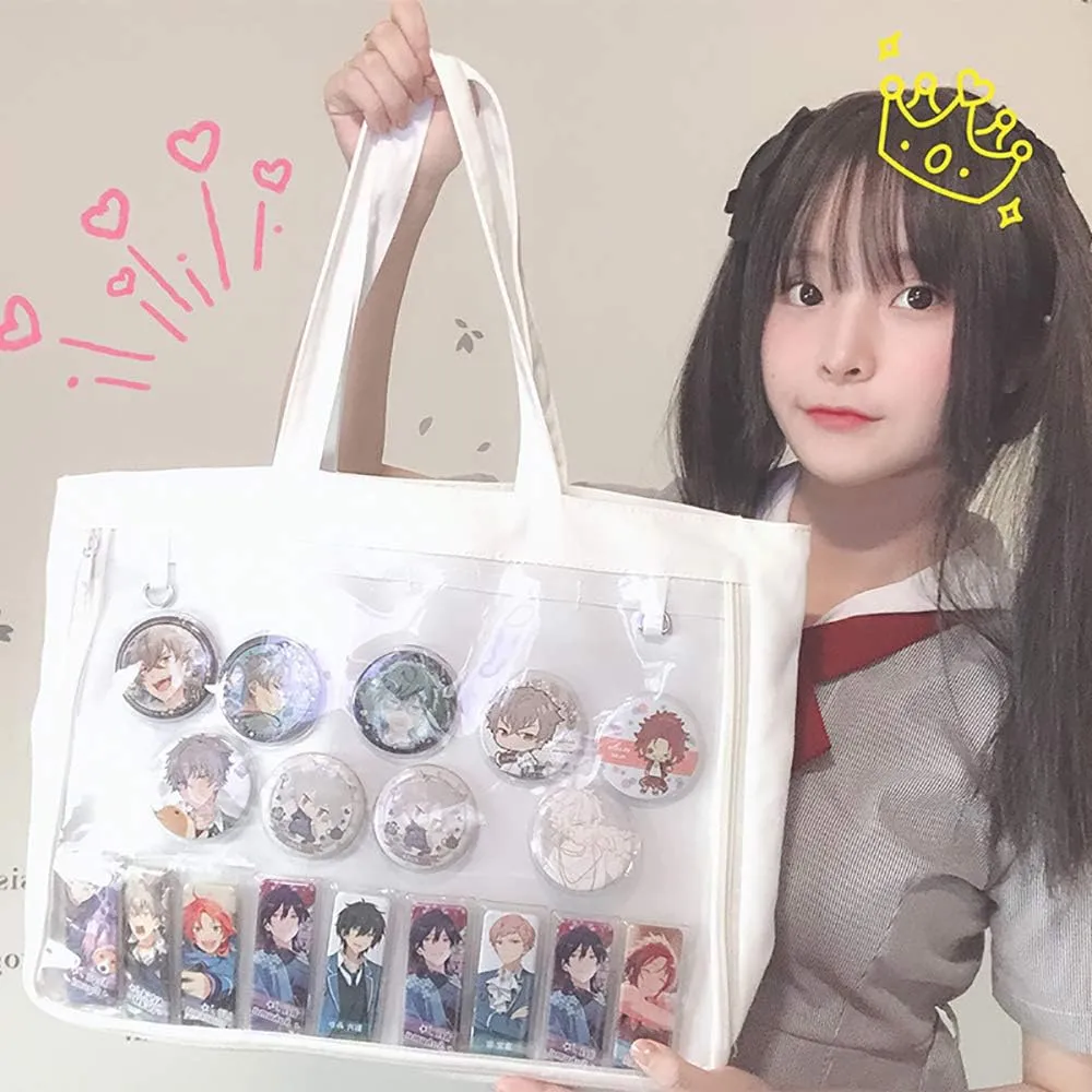 Ita Tote Bag Clear Window for Pins Shoulder Bag Handbag Bag DIY, Cosplay Stachel Tote