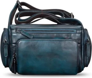 IVTG Genuine Leather Messenger Bag for Men Crossbody Shoulder Pack Satchel Casual Sling Daypack Work Business Daypack