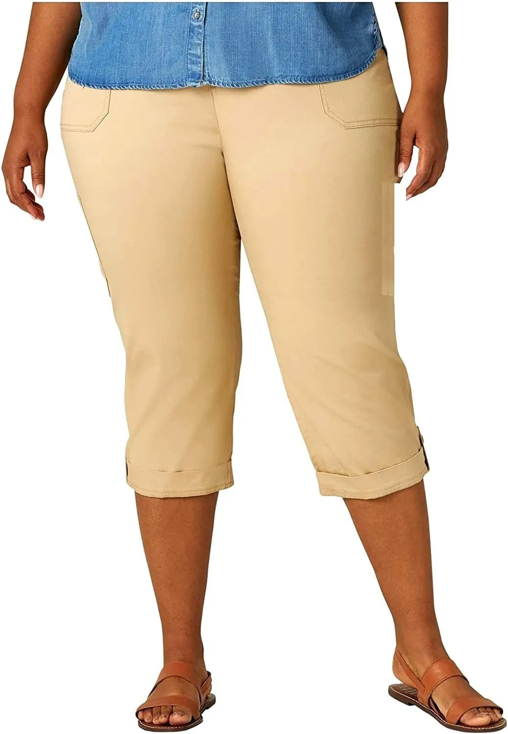 Jack David LING Womens Plus Size Stretch Blue/Black Capri Twill Denim Jeans
