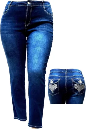 Jack David Womens Plus Size Bootcut/Straight/Skinny Leg Stretch Relaxed Fit Blue Denim Jeans Pants