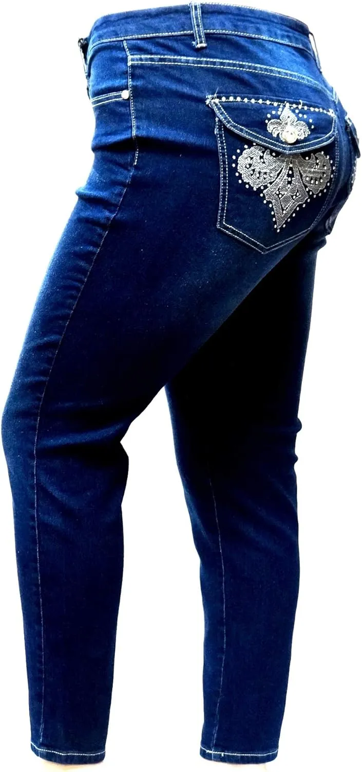 Jack David Womens Plus Size Bootcut/Straight/Skinny Leg Stretch Relaxed Fit Blue Denim Jeans Pants