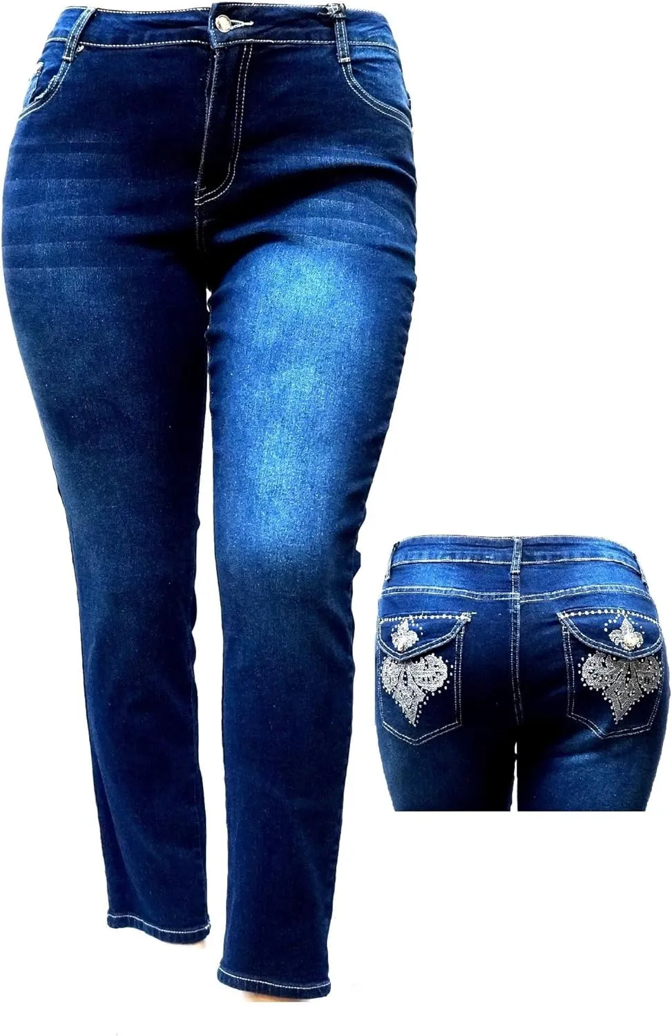 Jack David Womens Plus Size Bootcut/Straight/Skinny Leg Stretch Relaxed Fit Blue Denim Jeans Pants