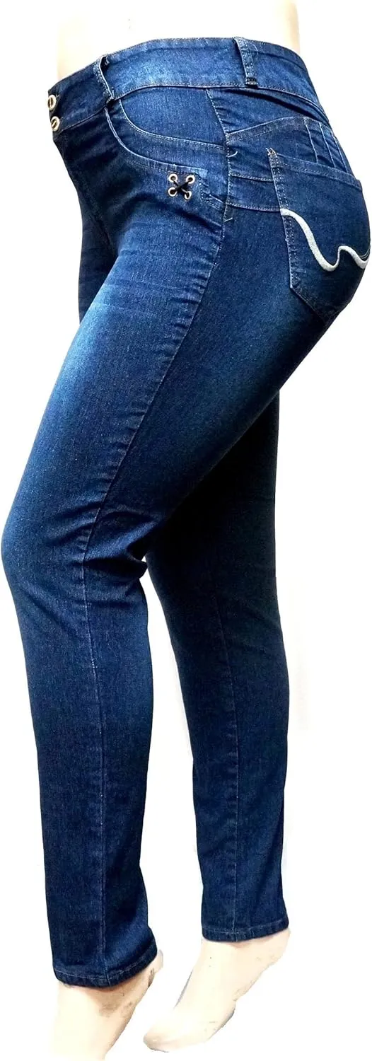 Jack David Women's Plus Size Stretch Black/Blue mid Rise Denim Jeans Pants Skinny Leg