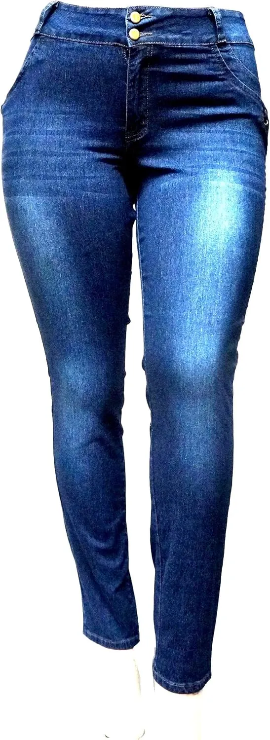 Jack David Women's Plus Size Stretch Black/Blue mid Rise Denim Jeans Pants Skinny Leg