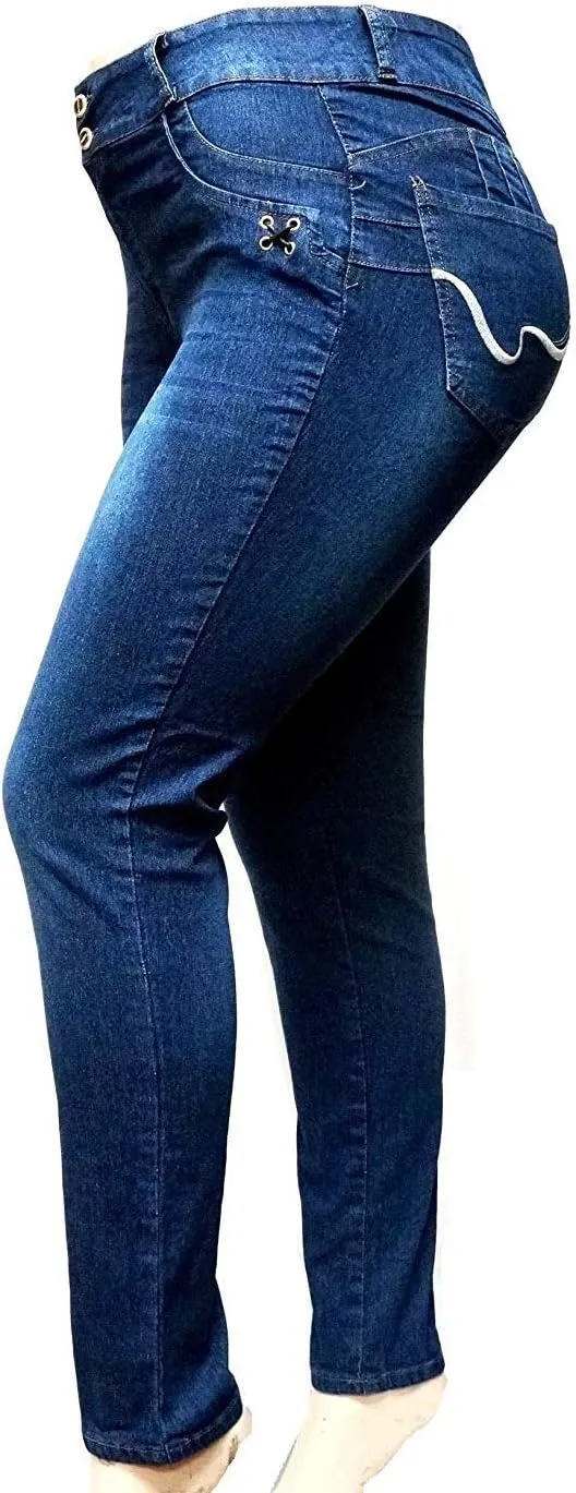 Jack David Women's Plus Size Stretch Black/Blue mid Rise Denim Jeans Pants Skinny Leg
