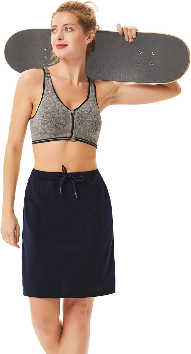 JACK SMITH Women's Stretchy Knee Length Skirts Athletic Skorts for Woman Drawstring Waist with Mesh Shorts Pockets