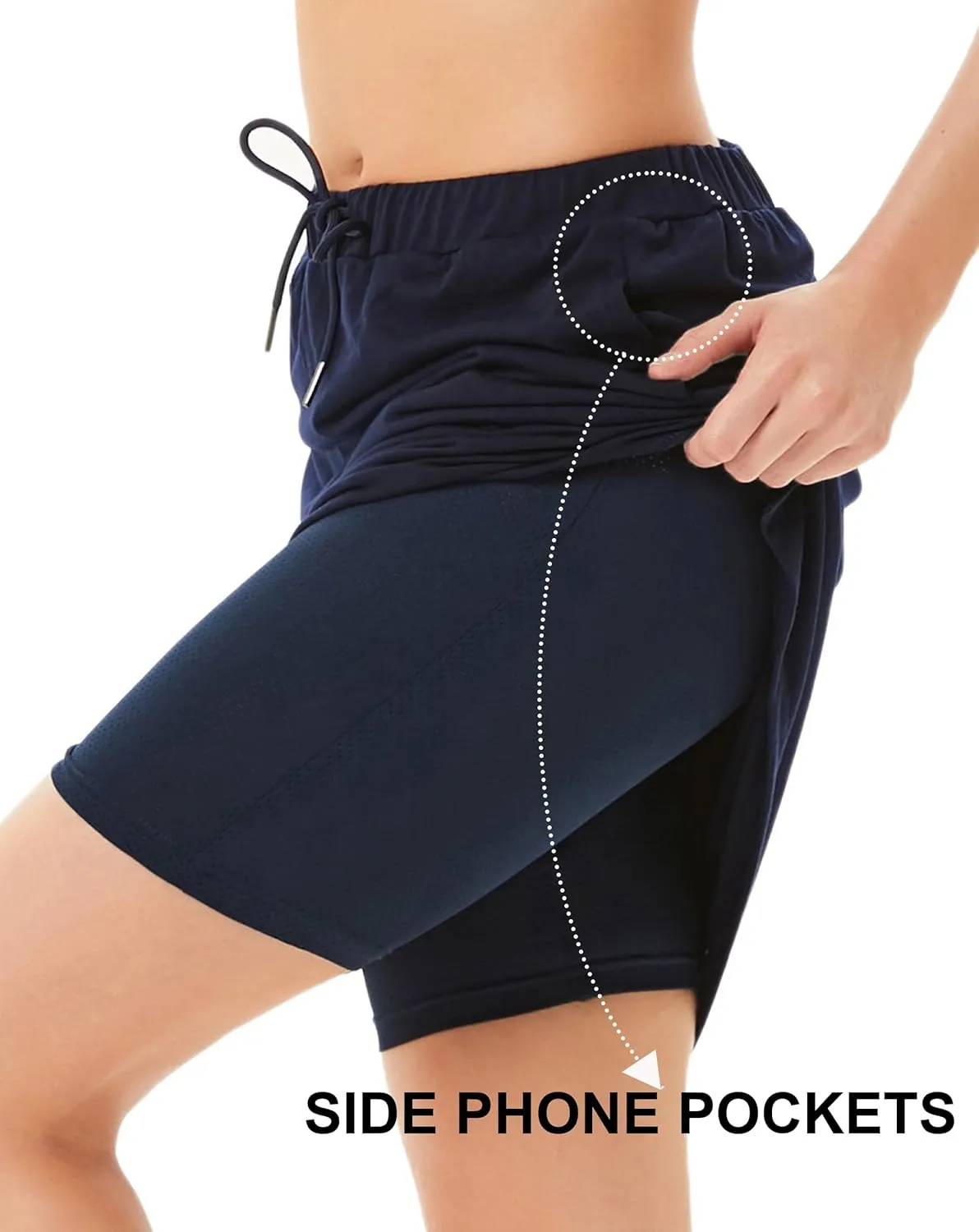 JACK SMITH Women's Stretchy Knee Length Skirts Athletic Skorts for Woman Drawstring Waist with Mesh Shorts Pockets