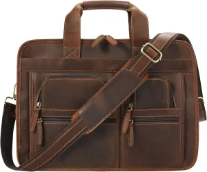 Jack&Chris Leather Briefcase for Men,Retro Business Travel Messenger Bag,Large 15.6 Laptop Work Bag