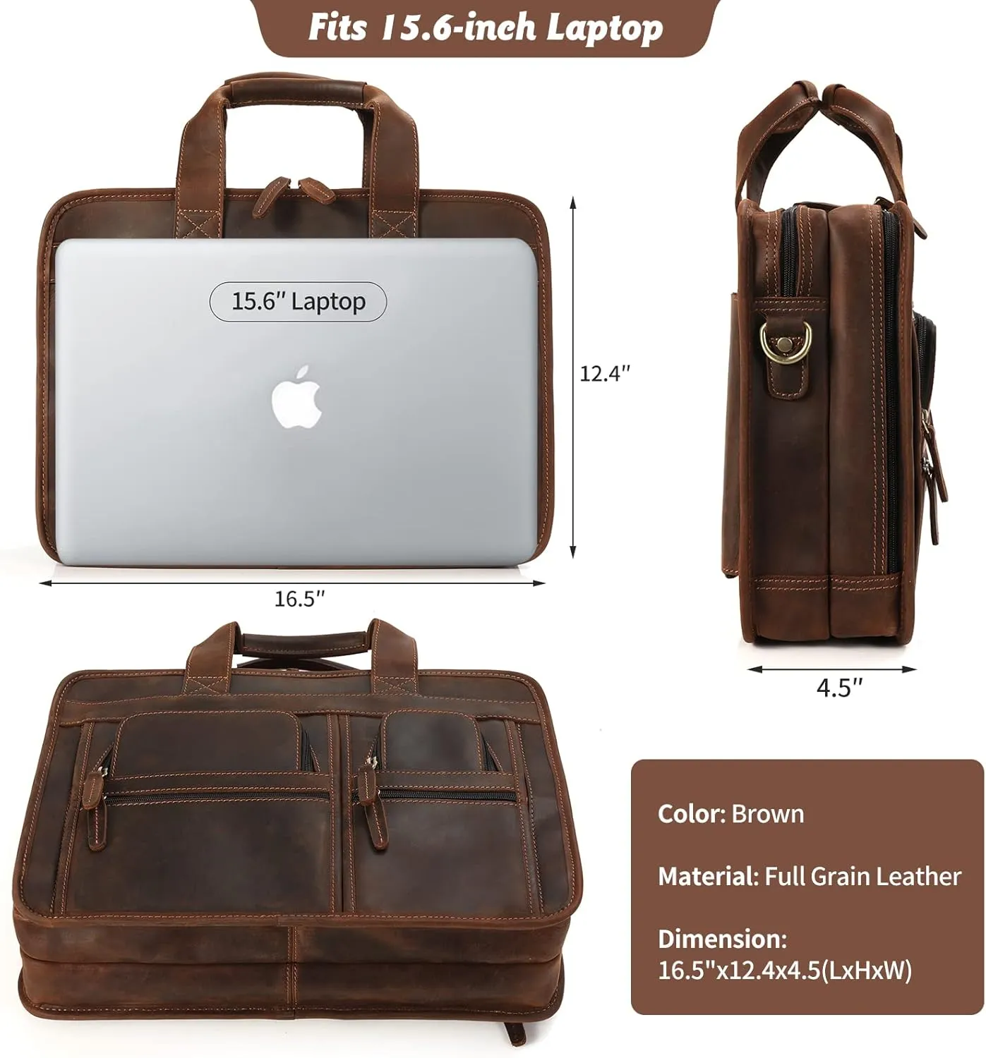 Jack&Chris Leather Briefcase for Men,Retro Business Travel Messenger Bag,Large 15.6 Laptop Work Bag