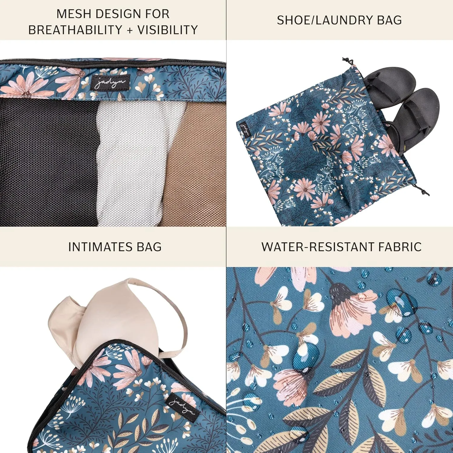 Jadyn Packing Cubes for Travel, 6-Piece Large Packing Cube Organizer Set for Suitcase, Duffel Bag, Luggage, Multiple Sizes Travel Essentials (Navy Floral)