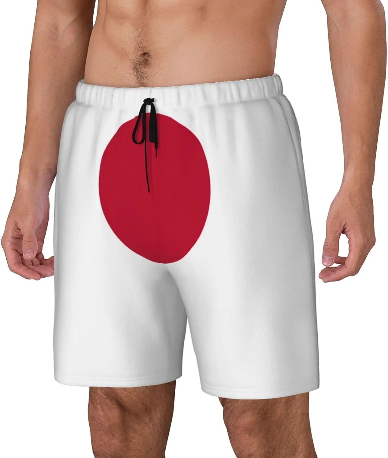 Japanese Flag Print Men's Double Layer Swim Shorts, Gym Workout Shorts with Pocket