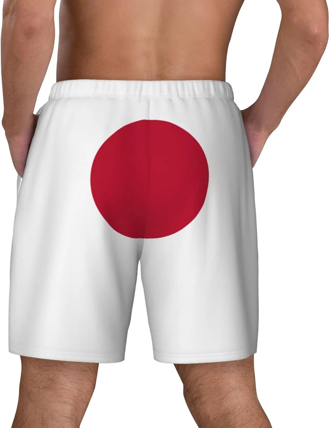Japanese Flag Print Men's Double Layer Swim Shorts, Gym Workout Shorts with Pocket