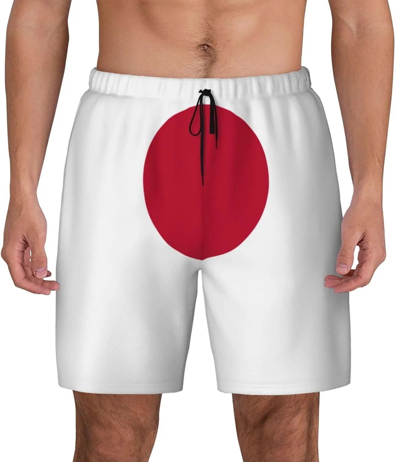 Japanese Flag Print Men's Double Layer Swim Shorts, Gym Workout Shorts with Pocket