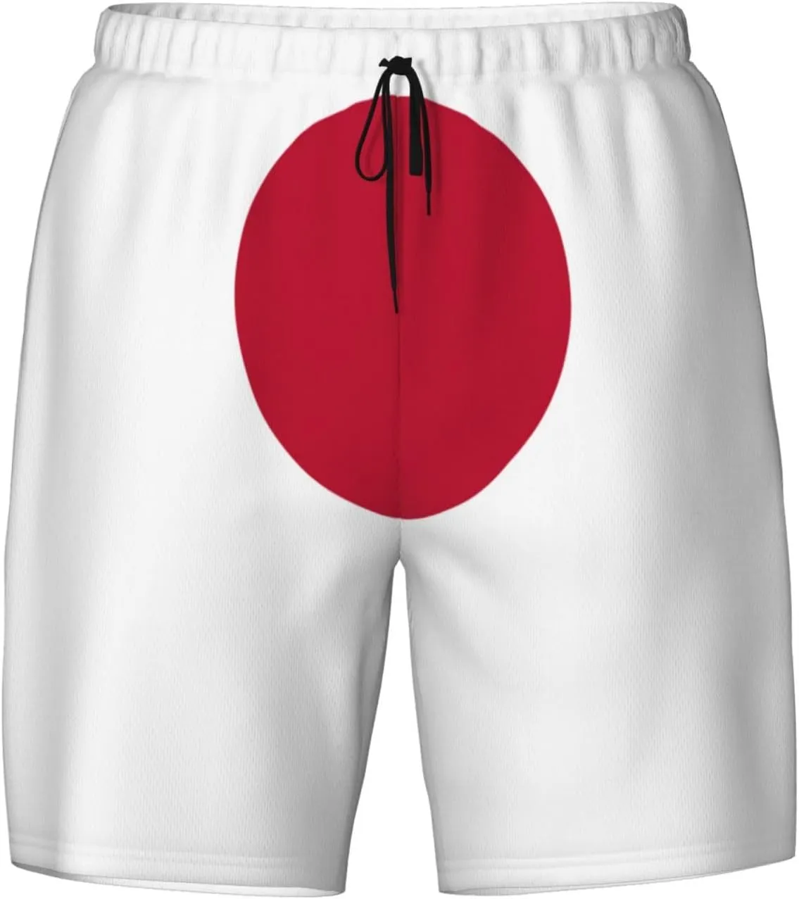 Japanese Flag Print Men's Double Layer Swim Shorts, Gym Workout Shorts with Pocket