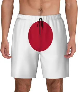 Japanese Flag Print Men's Double Layer Swim Shorts, Gym Workout Shorts with Pocket