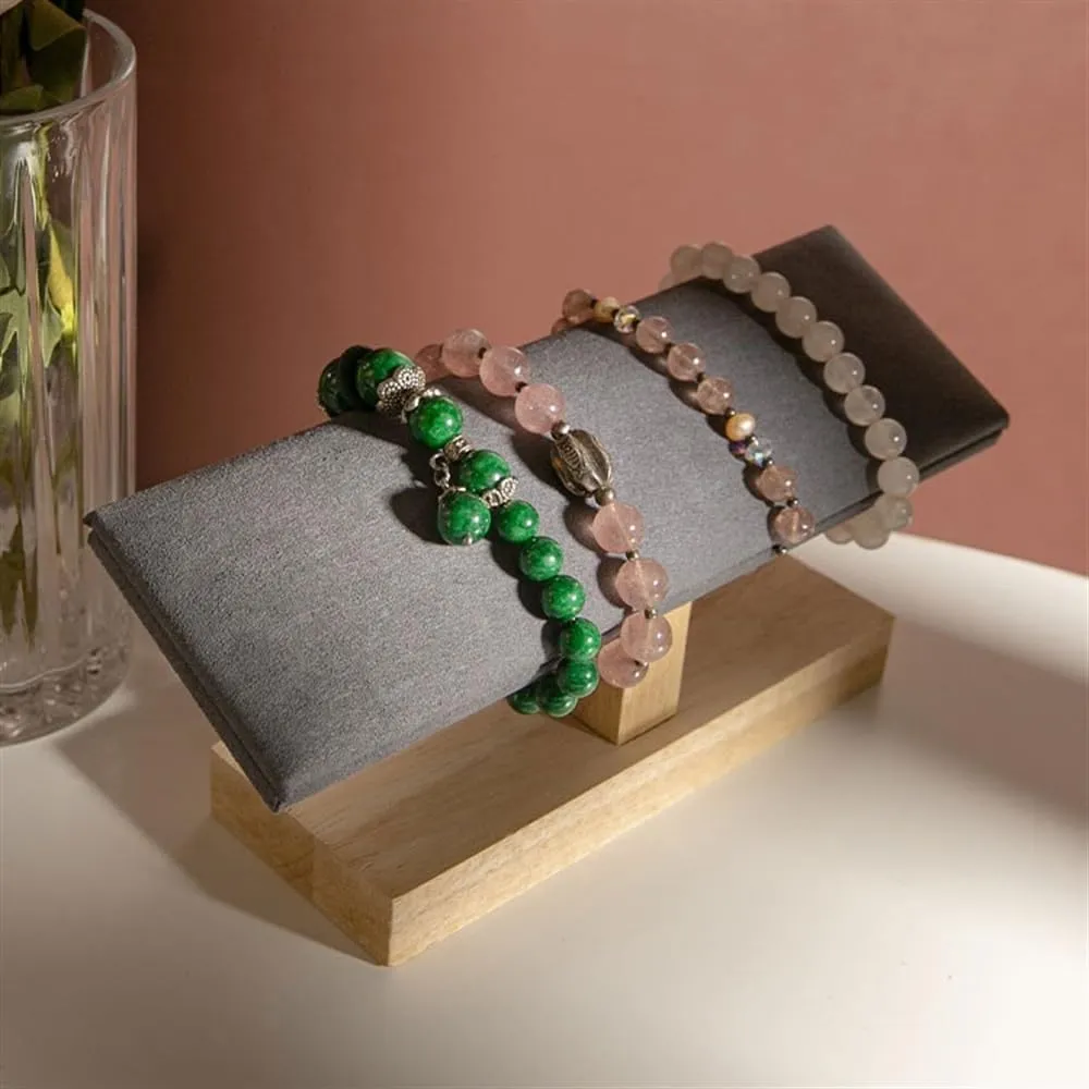 Jewelry Display Stand Velvet Wooden Jewelry Rack Bracelet Watch Stand Display Props Shopping Mall Counter Jewelry Display Organizers Necklace & Earring Organizer(Gris)