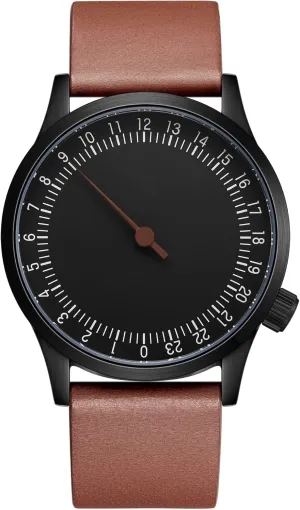 JIANDUN Swiss Movement Men's One Hand 24 Hour Watch Single Hand Black Case with Italian Leather Strap