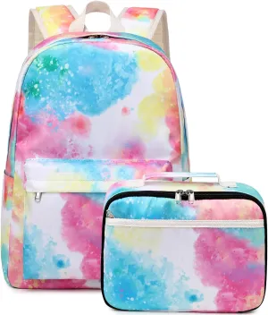 JIANYA School Backpack for Girls Water Resistant Bookbag Travel Back Pack, Tie Dye-Colorful