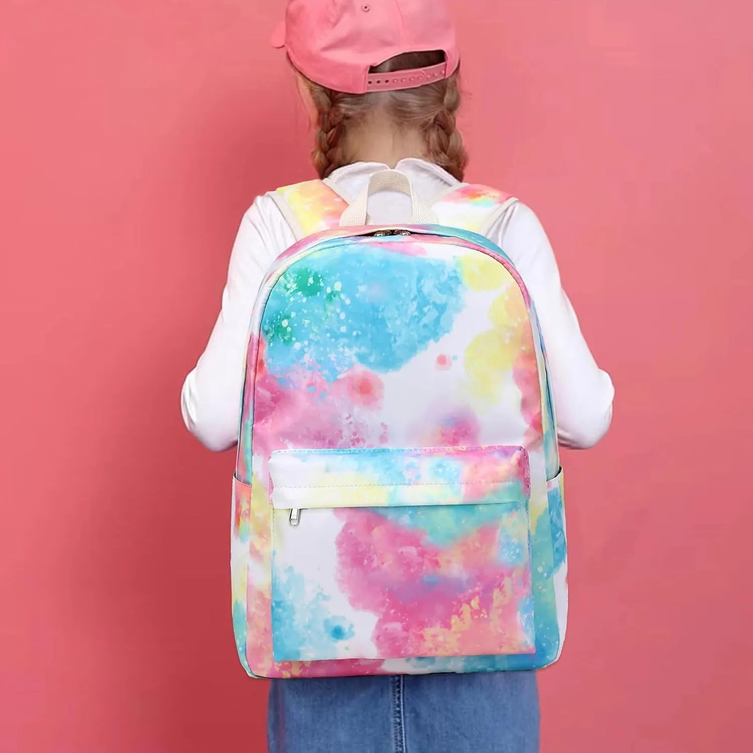 JIANYA School Backpack for Girls Water Resistant Bookbag Travel Back Pack, Tie Dye-Colorful