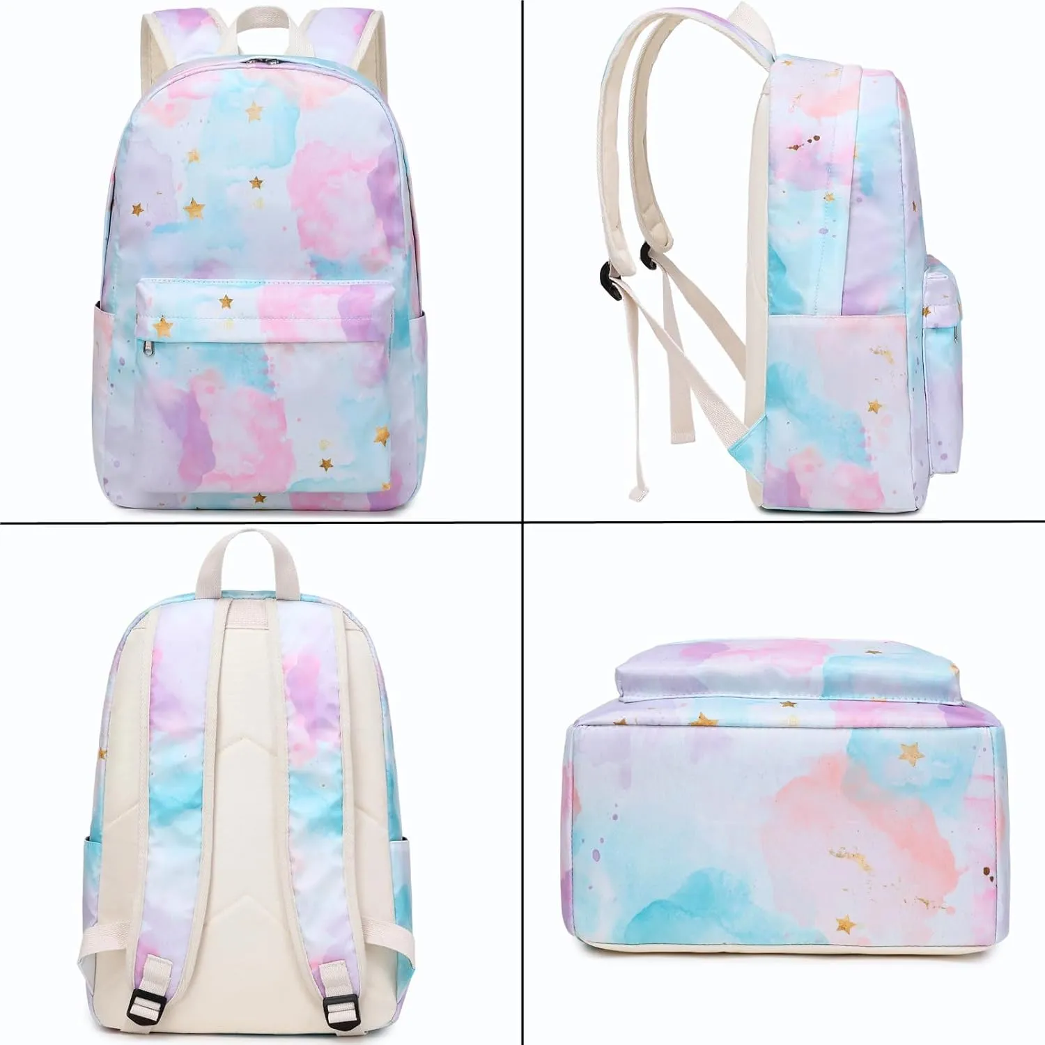 JIANYA School Backpack for Girls Water Resistant Bookbag Travel Back Pack, Tie Dye-Colorful