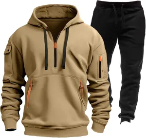 JJHAEVDY Mens Sweatsuit 2 Piece Drawstring Outfit Hooded Long Sleeve Sweatsuit Fall Gym Jogging Suits Comfy Thermal Tracksuit