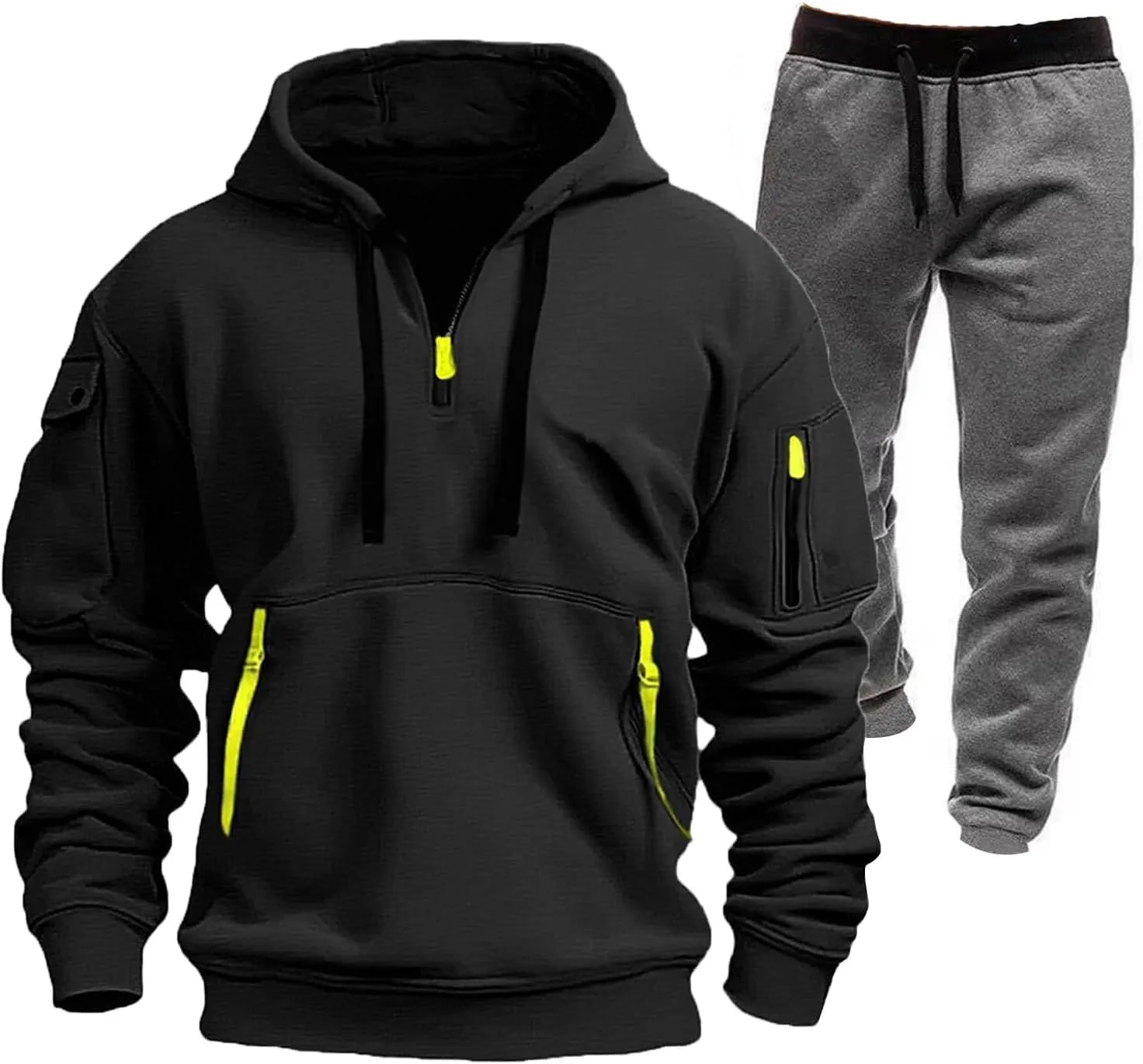 JJHAEVDY Mens Sweatsuit 2 Piece Long Sleeve Sweatsuits Hooded Drawstring Outfit Casual Sport Tracksuit Warmer Gym Tracksuits