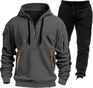 JJHAEVDY Mens Sweatsuit Drawstring Hooded Outfit 2 Piece Long Sleeve Tracksuit Thermal Gym Tracksuits Athletic Casual Outfits