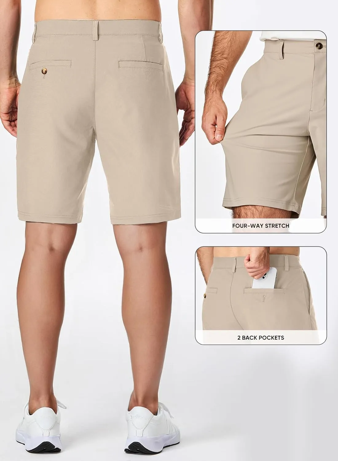 JMIERR Men's Chino Shorts Casual Summer 9" Inch Stretch Moisture-Wicking Golf Dress Short with Zipper Pocket