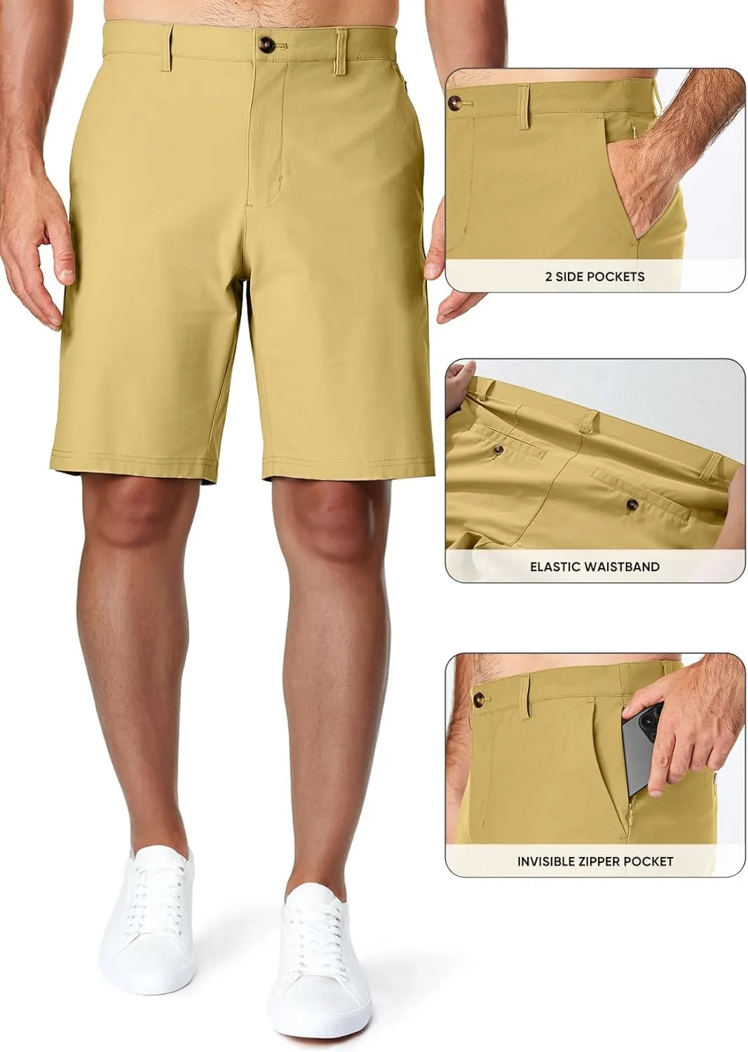 JMIERR Men's Chino Shorts Casual Summer 9" Inch Stretch Moisture-Wicking Golf Dress Short with Zipper Pocket