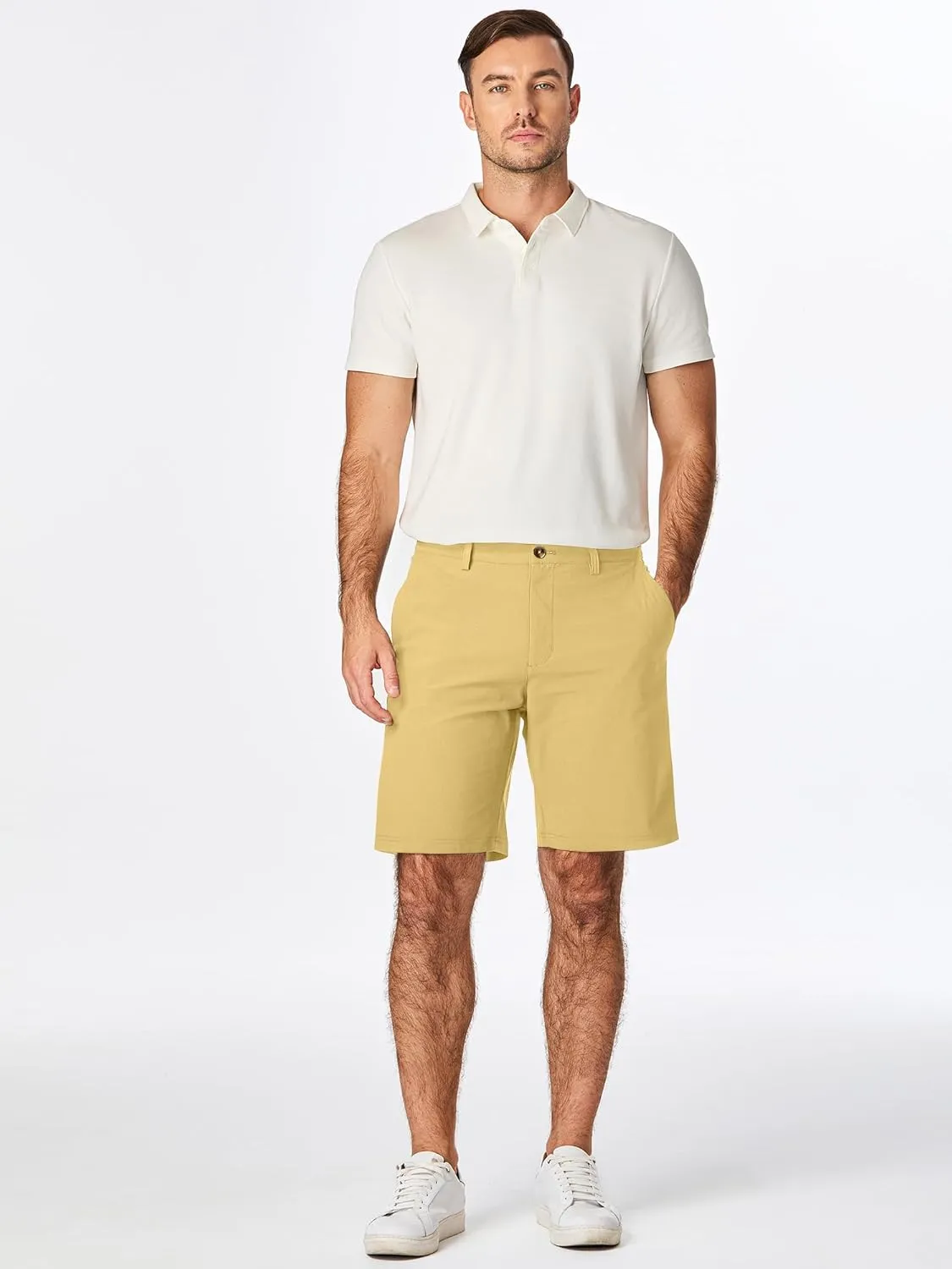 JMIERR Men's Chino Shorts Casual Summer 9" Inch Stretch Moisture-Wicking Golf Dress Short with Zipper Pocket
