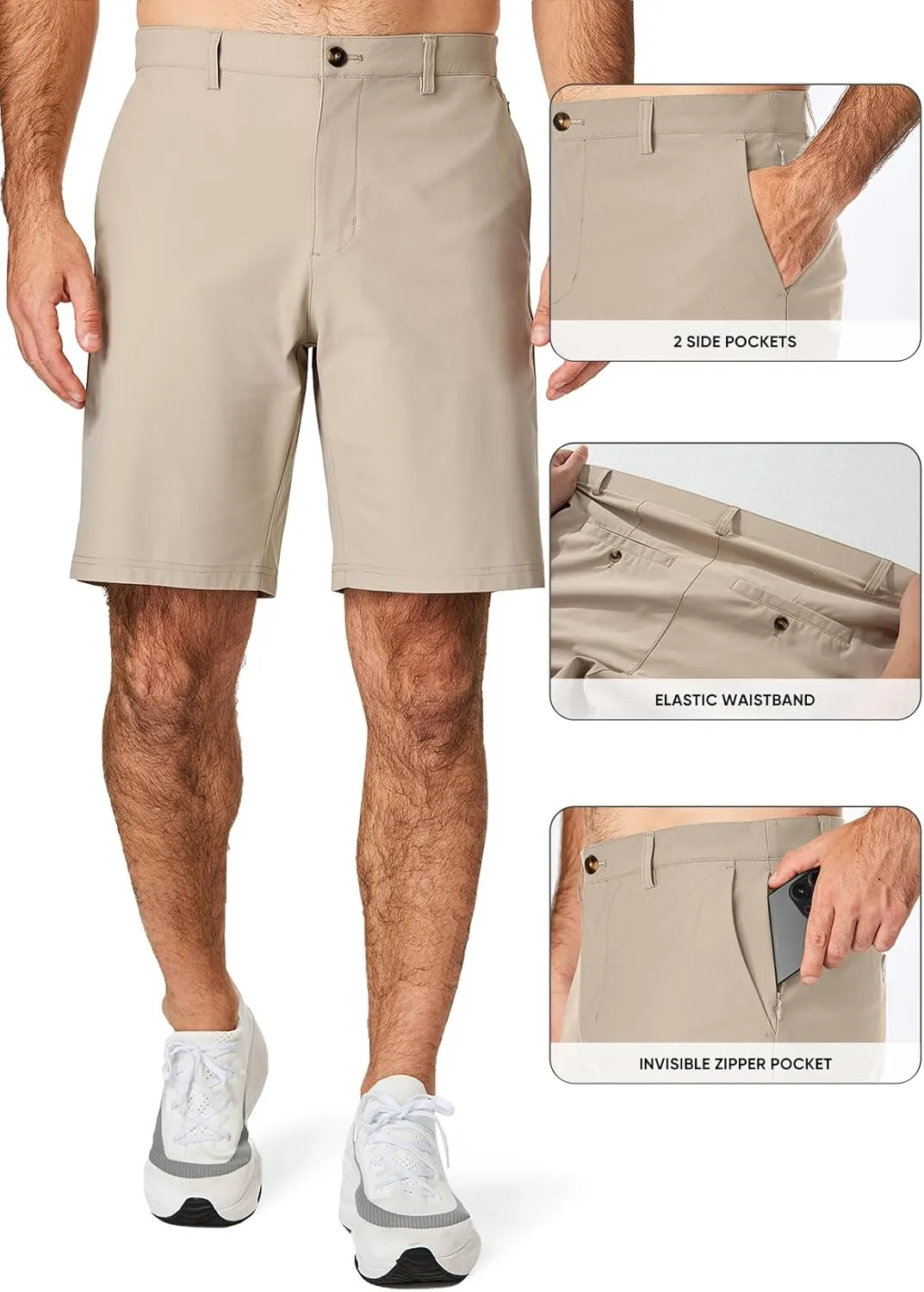 JMIERR Men's Chino Shorts Casual Summer 9" Inch Stretch Moisture-Wicking Golf Dress Short with Zipper Pocket