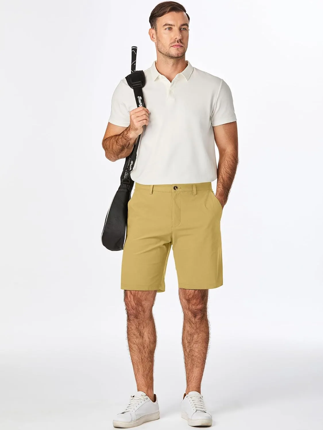 JMIERR Men's Chino Shorts Casual Summer 9" Inch Stretch Moisture-Wicking Golf Dress Short with Zipper Pocket