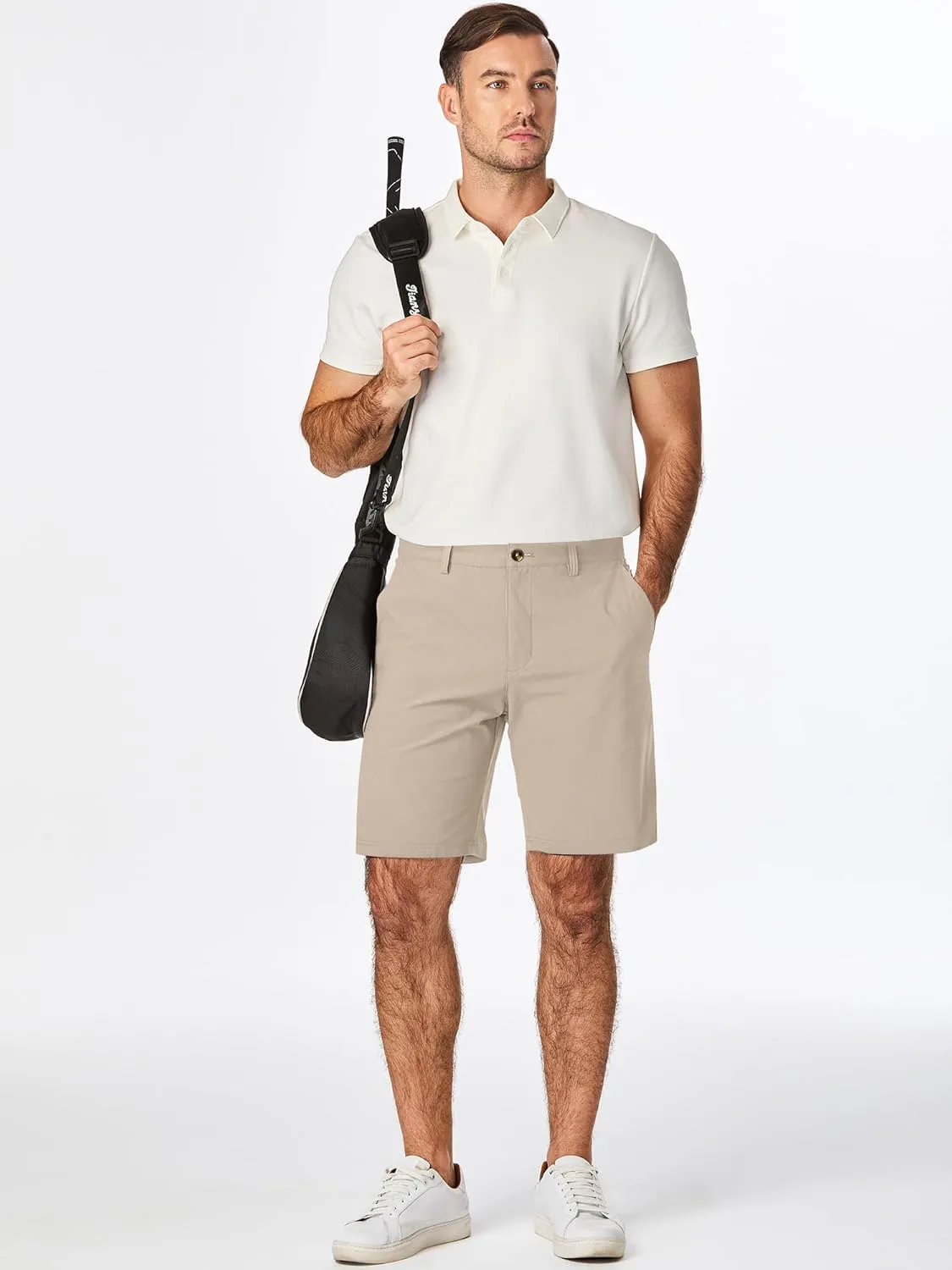 JMIERR Men's Chino Shorts Casual Summer 9" Inch Stretch Moisture-Wicking Golf Dress Short with Zipper Pocket