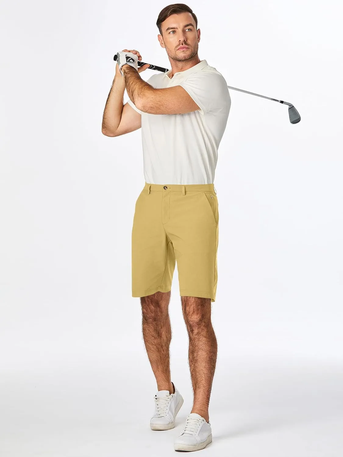 JMIERR Men's Chino Shorts Casual Summer 9" Inch Stretch Moisture-Wicking Golf Dress Short with Zipper Pocket