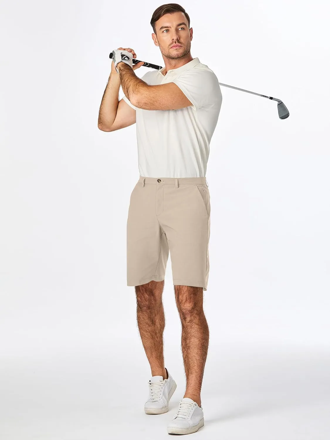 JMIERR Men's Chino Shorts Casual Summer 9" Inch Stretch Moisture-Wicking Golf Dress Short with Zipper Pocket